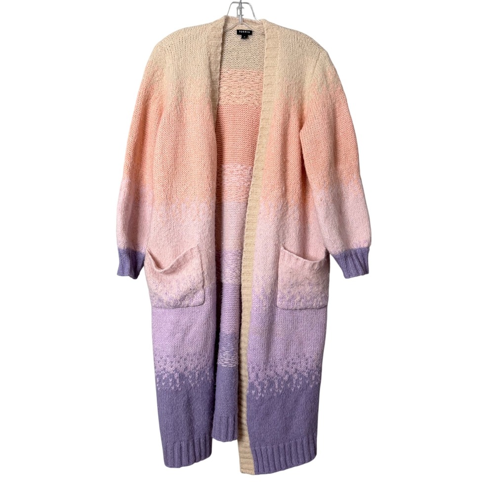 Torrid Cardigan Womens L Multicolor Ombre Longline Open Front Duster Wool Blend
